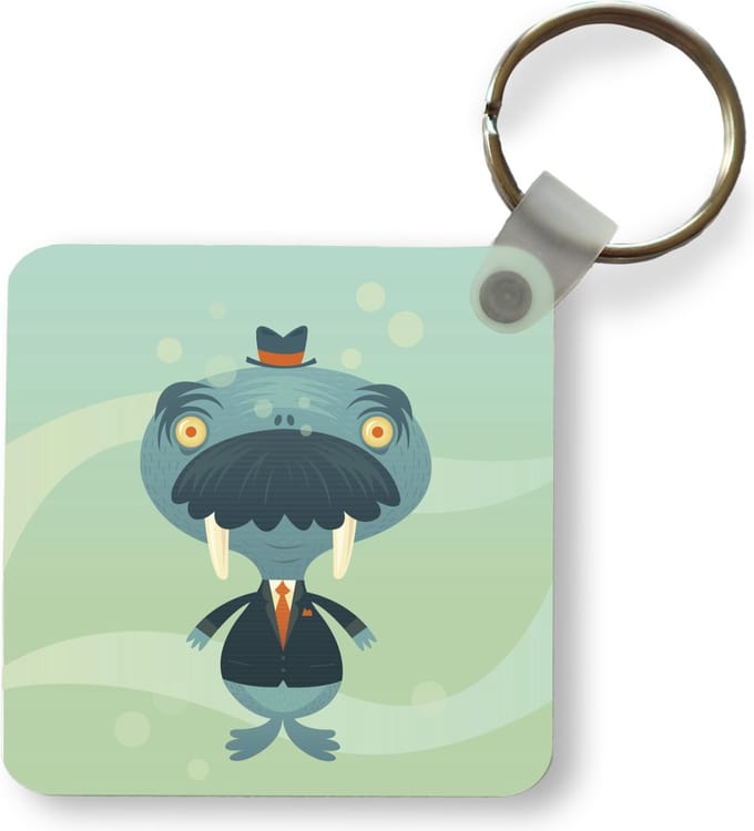 Sleutelhanger - Uitdeelcadeautjes - Een illustratie van een walrus met een groot hoofd - Plastic