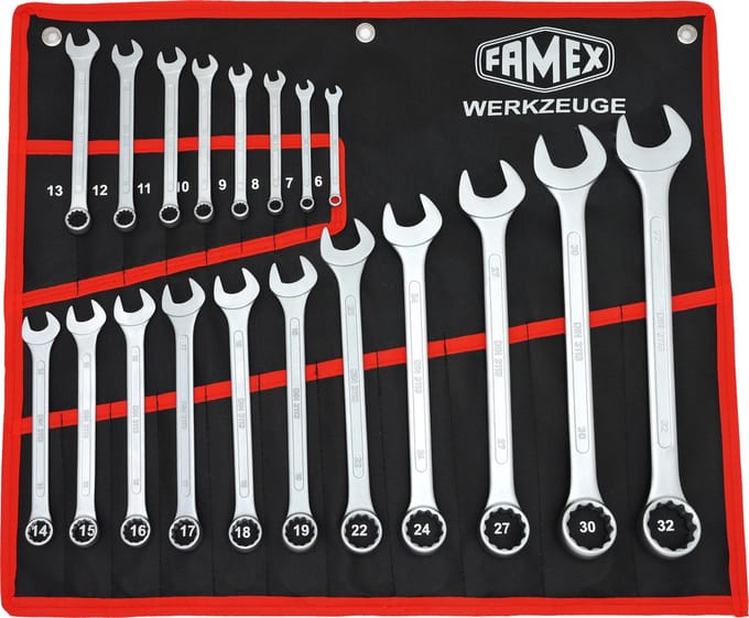 FAMEX 10349-19 Set van 19 chroom vanadium stalen combinatiesleutels