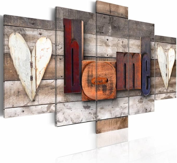 Schilderij - Betoverend Huis - Home , bruin , hout look , 5 luik
