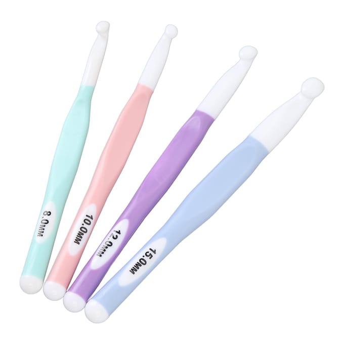 4 stuks Haaknaaldset 8mm 10mm 12mm 15mm ABS TPR Ergonomische Handgreep Haaknaalden voor Tapijt Vloerkleed white