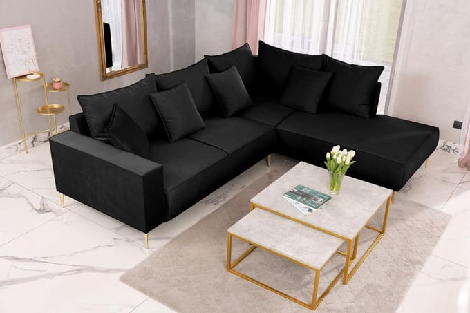Hoekbank Montella Black Velvet Rechts hoeksalon