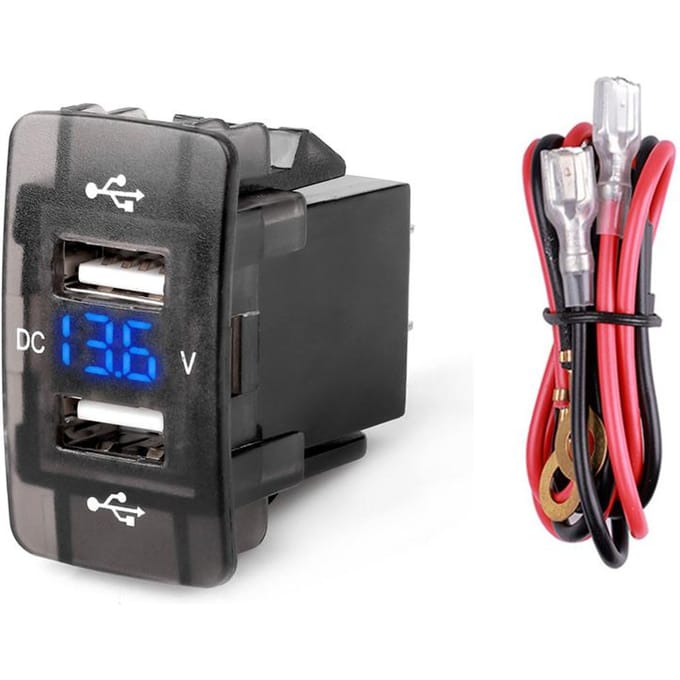 44x26mm 4.2A Dual Port Toma Snelle Telefoon 12V 24V Oplader Met LED Voltmeter Auto USB ingebouwde Socket Adapter Oplader with LED Volmeter gray