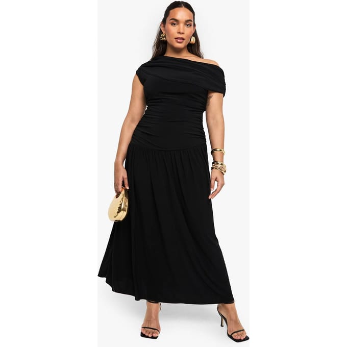 boohoo Dames Plus Dubbele Laag Geruched Maxi Jurk | Black | Maat: 24