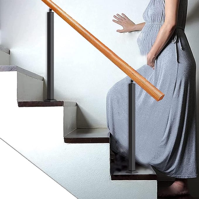 Trapleuning Set - Steunbeugel Hout - Veilige Trap - Verstelbare Hoek - 95 cm Hoog - Houtkleur