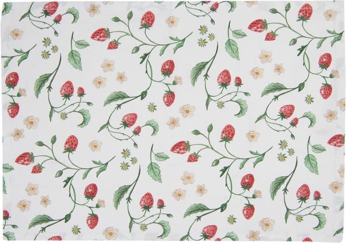 Clayre & Eef Placemats Set van 6 48x33 cm Wit Rood Katoen Rechthoek Aardbeien Tafelmat