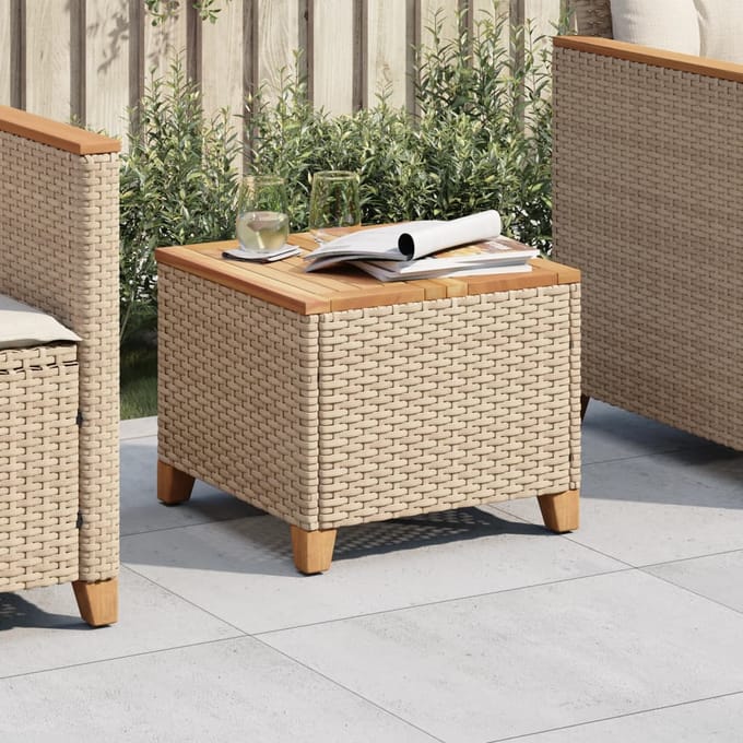 vidaXL - Tuintafel - 45x45x37 - cm - poly - rattan - en - acaciahout - beige