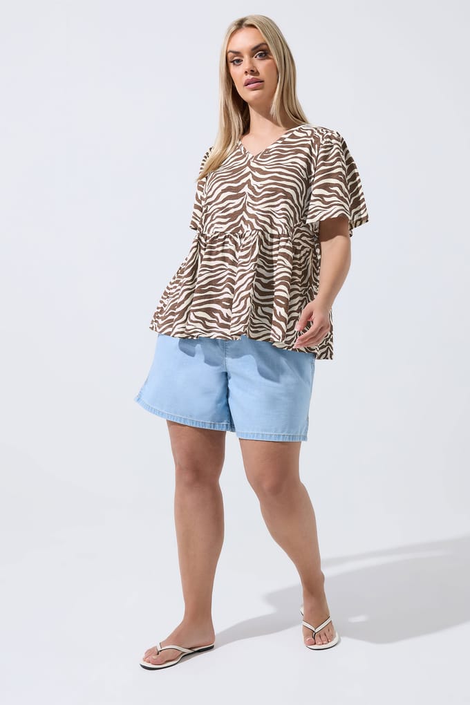 Limited Collection Bruine Top Met Peplum En Zebraprint Size 48