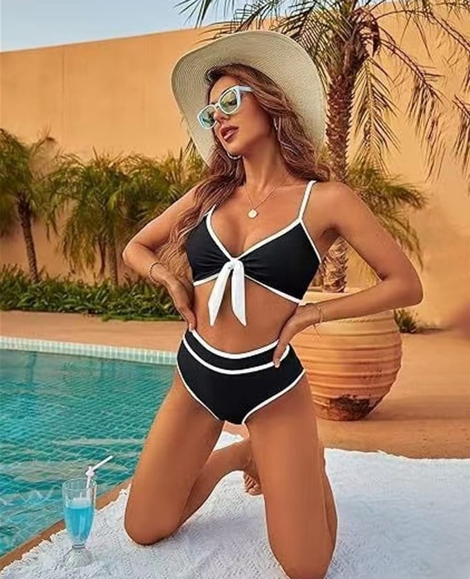 SUNMOOL Dames Hoge Taille Bikini Set - Zwemkleding - Zwart - Maat : 3XL