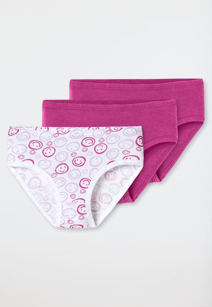 Slips, set van 3, Smileys, roze/wit - Fine Rib 92