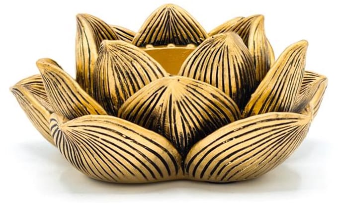 Theelichthouder Lotus goudkleurig – 11.5 cm x 11 cm x 4.8 cm