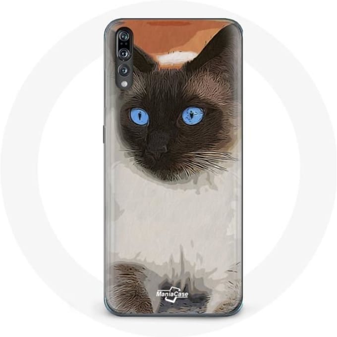 Coque pour Huawei P20 Siamois Noir et blanc Yeux Bleus