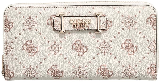 GUESS portemonnee Carrie Logo Large Zip Around Wallet Vanilla Logo crème