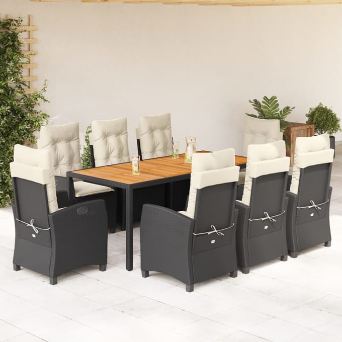 vidaXL - 9-delige - Tuinset - poly - rattan - zwart