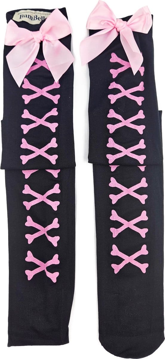 BamBella® -kousen dames - roze strikjes sokken zwart