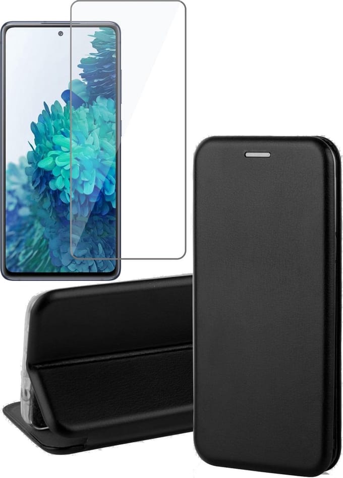 Hoesje geschikt voor Samsung Galaxy S20 FE - Screen Protector GlassGuard - Book Case Kunstleer ThinShield Zwart & Screenprotector
