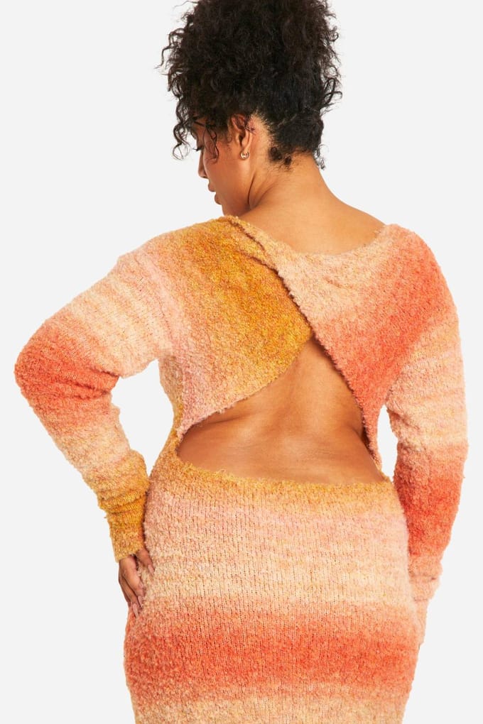 boohoo Dames Plus Ombre Fluffy Knit Midaxi Jurk | Peach | Maat: 22