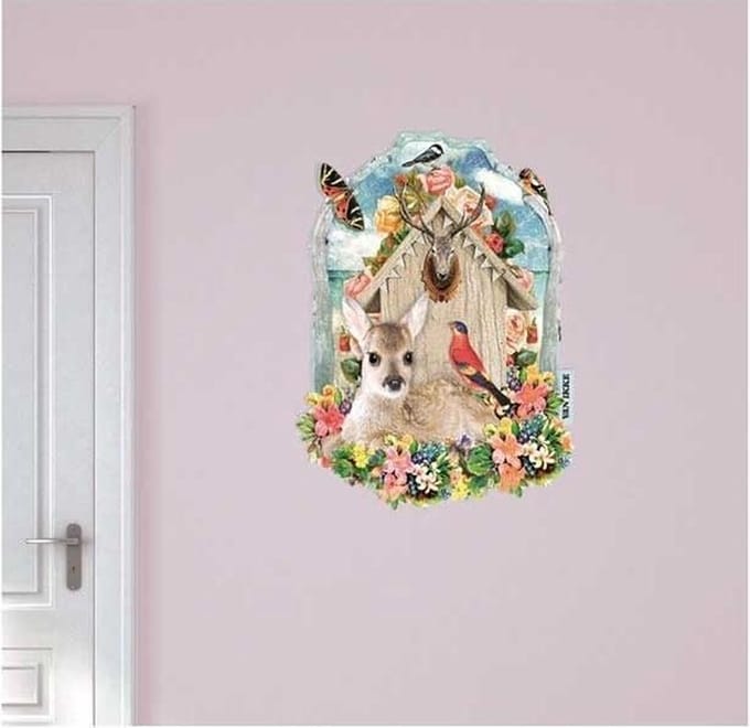 Muursticker Hertje met bloemen