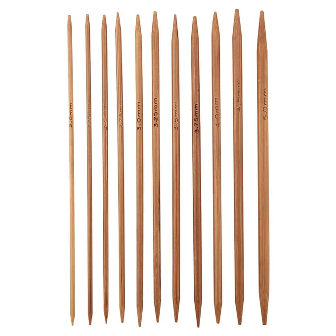 Set van 11 bamboe dubbelpuntige breinaalden, set van 11 maten (5,1 inch/13 cm) beige