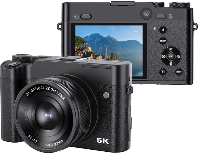 Compacte 5K Digitale Camera - 64MP Digitale Camera met 3 X Optische Zoom 2X Digital zoom - Beginnersvriendelijk - Inclusief 32GB SD-kaart
