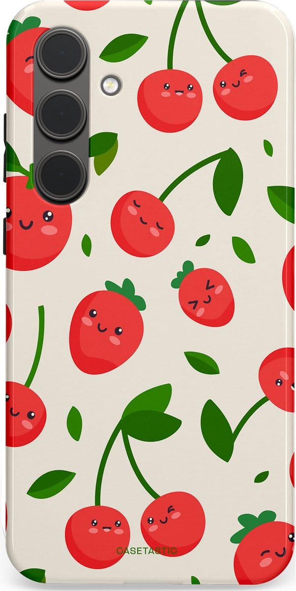 Casetastic hoesje geschikt voor Samsung Galaxy S24 Plus - Dubbellaagse bescherming - Knappe Kers - Fashion Case - Crème Rood Wit Groen