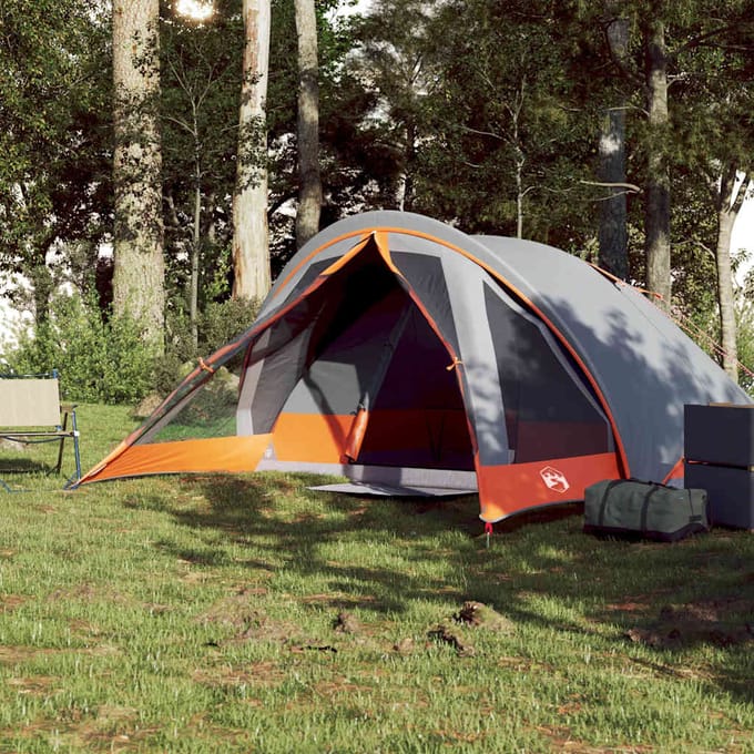 vidaXL - Tent - 4-persoons - waterdicht - grijs - en - oranje