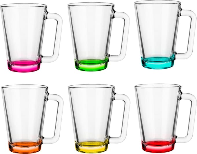 Glasmark Theeglazen - gekleurde basis - glas - 6x stuks - 300 ml - koffieglazen