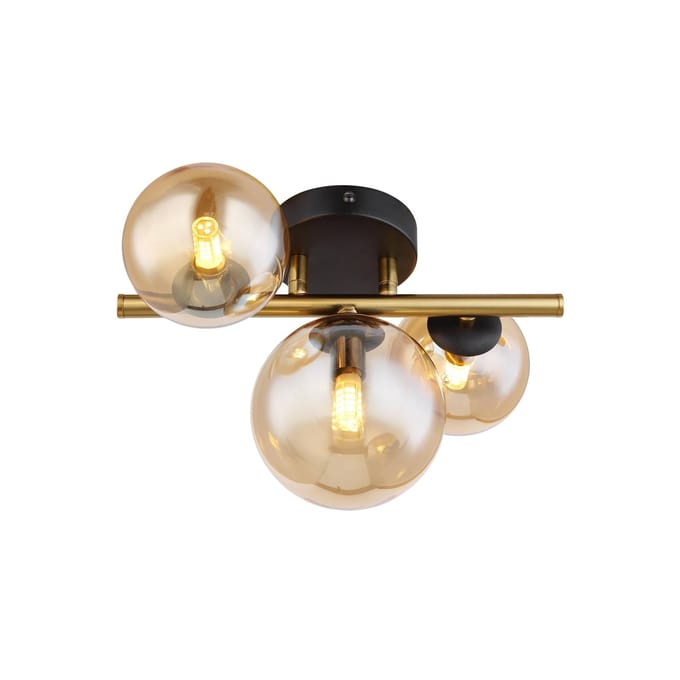 Globo Plafondlamp Riha, amberkleurig, lengte 28,5 cm, 3-lamps, glas