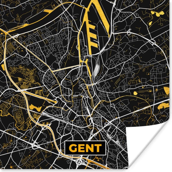Poster Kaart - Gold - Plattegrond - Gent - Stadskaart - 75x75 cm