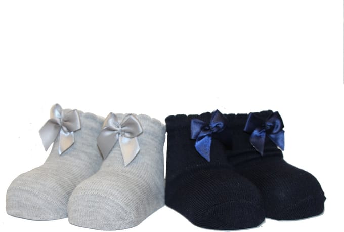 iN ControL 4pack newborn sokjes met satijnen strikje grey/navy