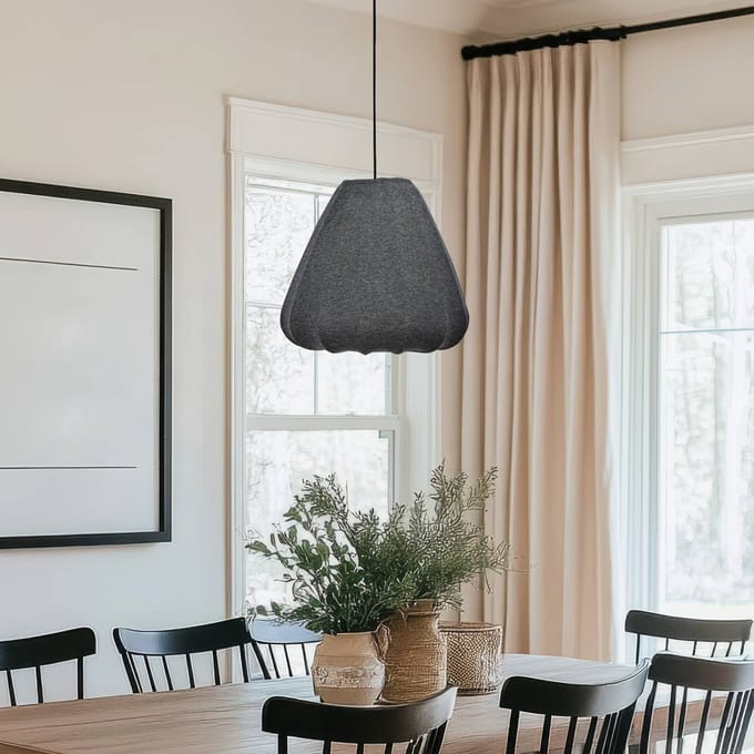 EGLO Barlaston Hanglamp - E27 - Ø 35 cm - Zwart|Grijs - uitwasbaar Textiel