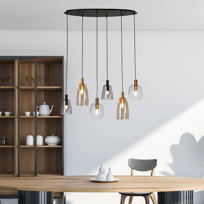 Searchlight DIVINE Pendel Hanglamp 6 Lichts Metaal Zwart