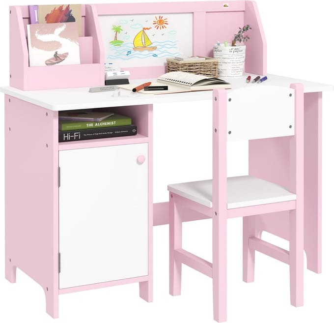 HOMCOM Kinderbureau met stoel - MDF - 90x45x85cm - Roze