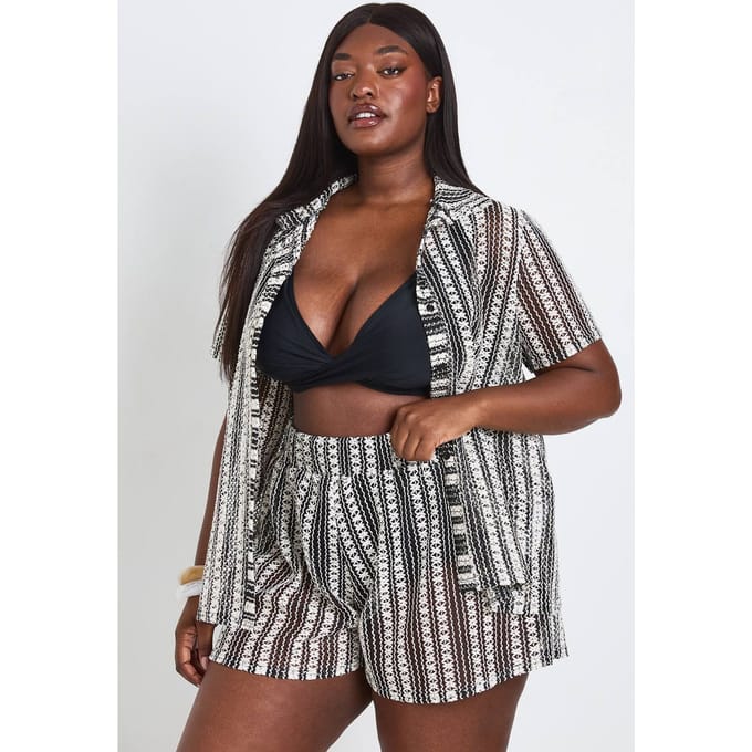 boohoo Dames Plus Gehaakte Strandshort | Black | Maat: 24