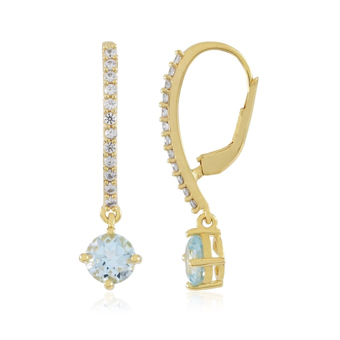 Cavill - Elegante Oorbellen 925 Sterling Zilver Verguld - Hemelsblauwe Topaas 1,72 ct Rond - 24 Zirkonen Pavé - Blauw Topaas Sieraden Dames
