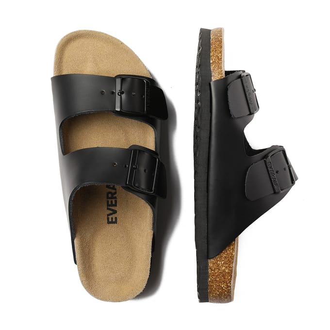 EVER AU Mannen Eend Leren Tweeling Gesp Sandalen - Zwart Leer