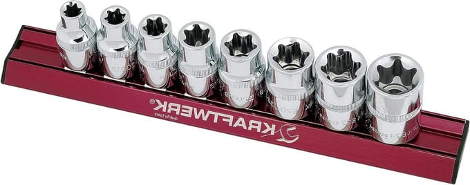 Dopsleutelset - Torx E-bits - Vastzetten Moeren - 8-delig - 1/2 inch - Zilverkleurig