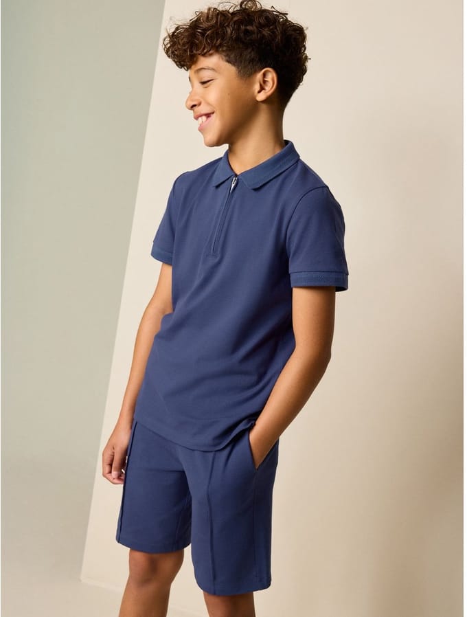 Next - Jongens - Set van poloshirt met korte mouwen en short - Blauw