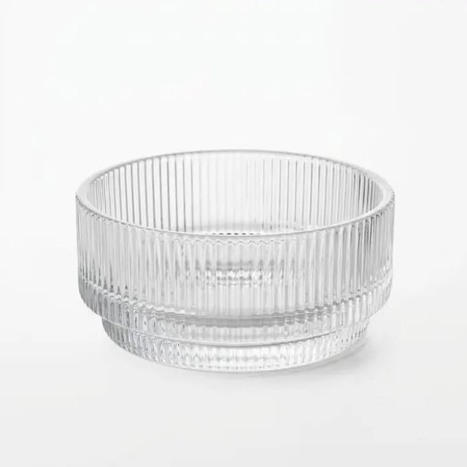 Glazen kom Line – ribbelreliëf – transparant – Ø 13 cm – stapelbaar