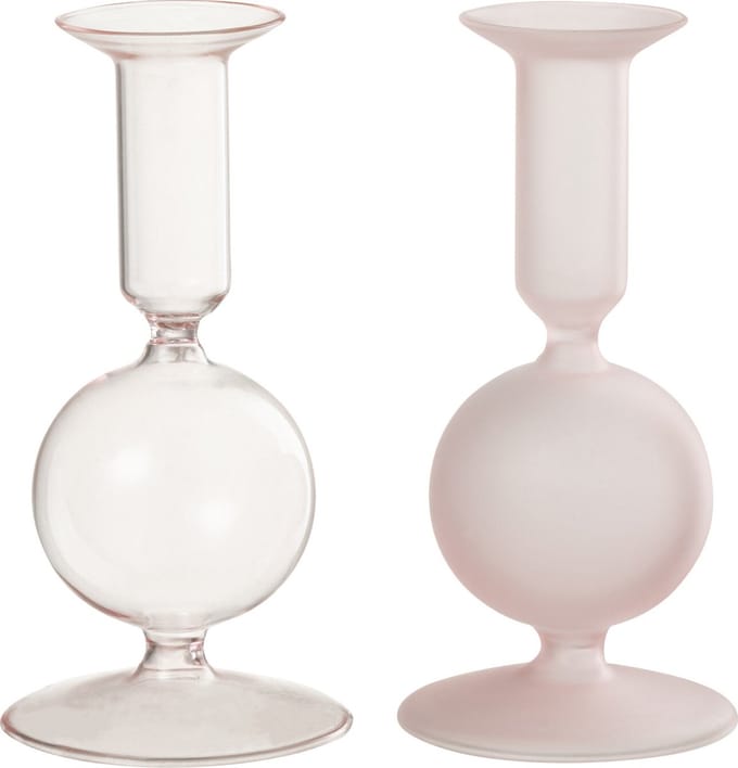 J-Line kaarshouder Bal - glas - transparant/lichtroze - 2 stuks