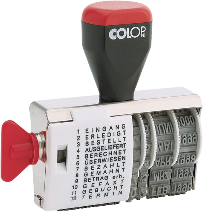 COLOP Tekstbandstempel met datum.