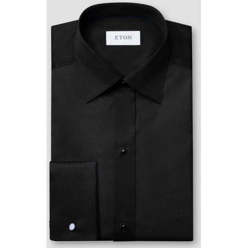 Eton Overhemd Fine Striped Bib Evening Piqué Zwart / male