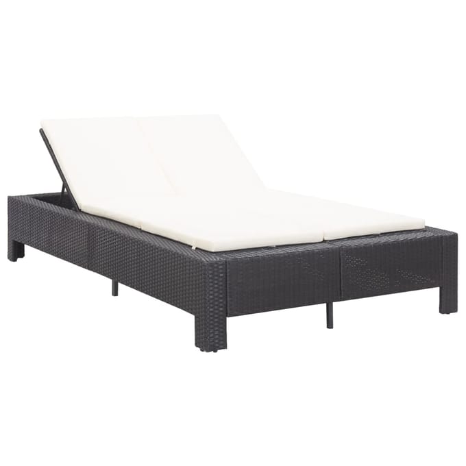 vidaXL - Ligbed - met - kussen - 2-persoons - poly - rattan - zwart