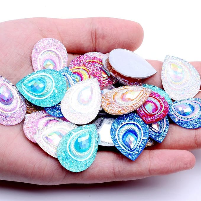 25 stuks 18mm*25mm AB Zwart Hars Druppel Platte Achterkant Strass veelkleurig