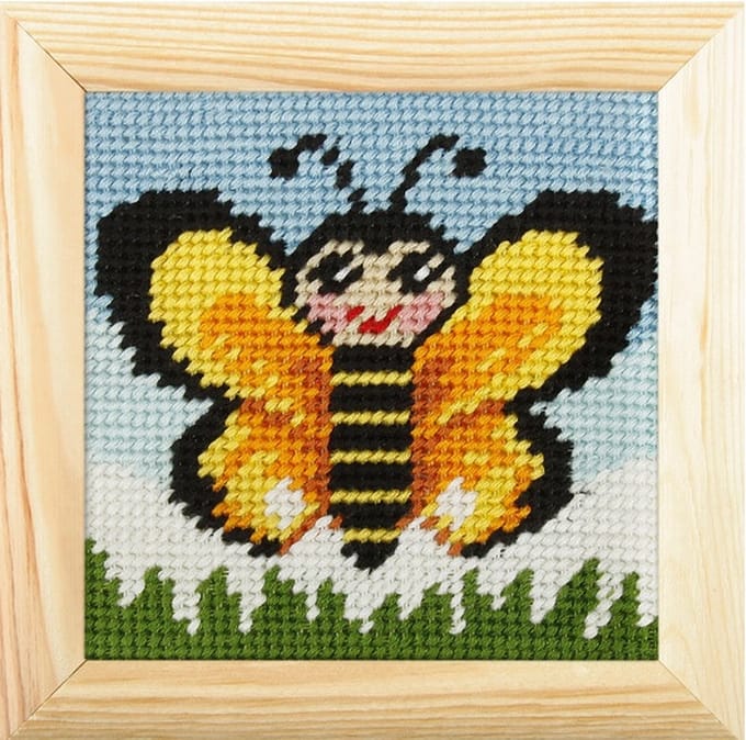 Borduurpakket voor kind - met lijstje - Orchidea - Vlinder