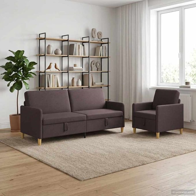 vidaXL - Sofa - Set - Met - Opslag - 2 - st - Donkerbruin - Polyester