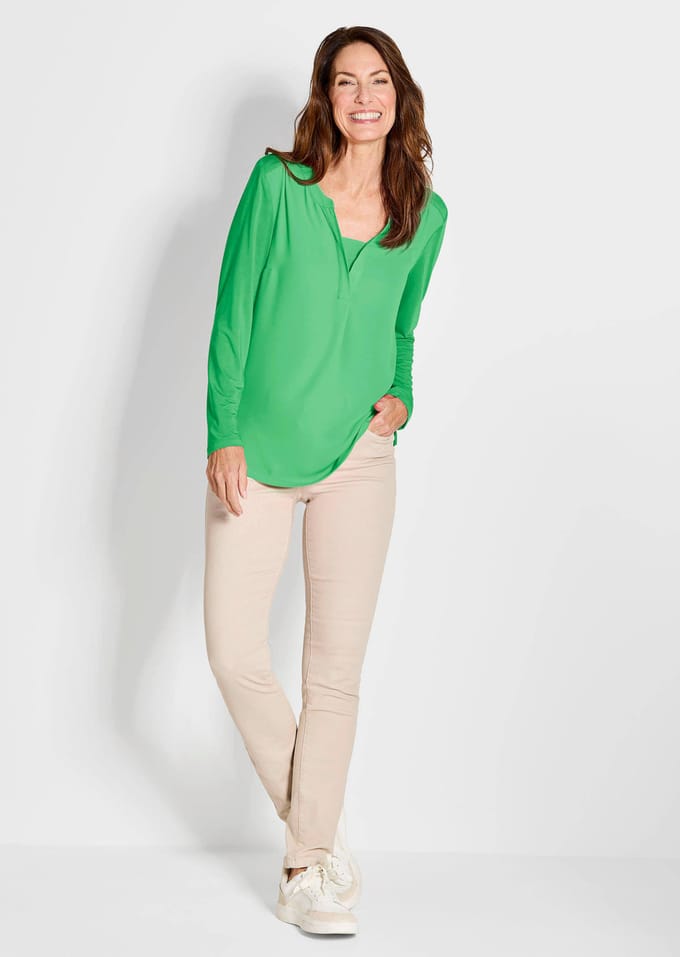 Blouseshirt met chiffon inzet - groen - Gr. 21 van Goldner Fashion