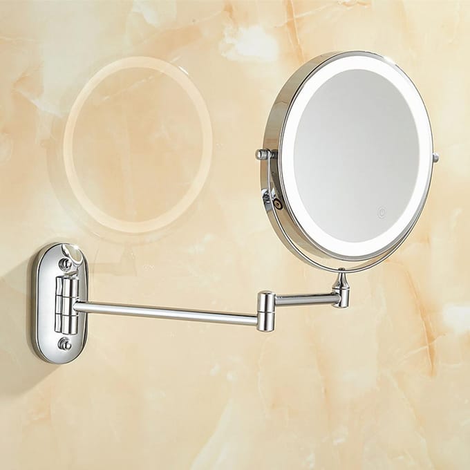 Miroir de maquillage mural avec lumière LED, grossissement x5, rotation à 360 degrés, lumière à intensité variable pour white
