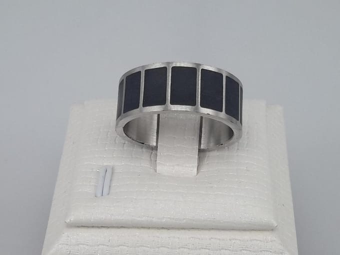 Heren - RVS - brede - ring - maat 18 - 2 kleurig blok effect.