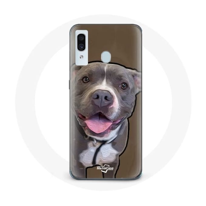 Coque - Samsung - Galaxy A30 - Souple - Chien Pitbull - Blanc gris blanc