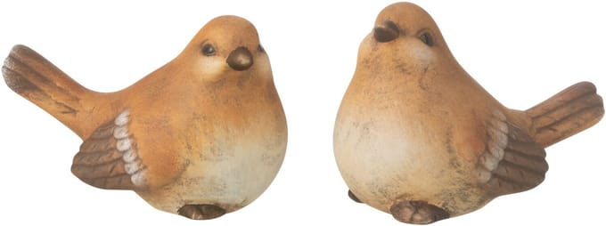 J-Line decoratie Vogel - porselein - bruin - small - 2 stuks